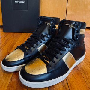 SAINT LAURENT Black Gold COURT CLASSIC SL/10H High-Top Sneakers EUR-43